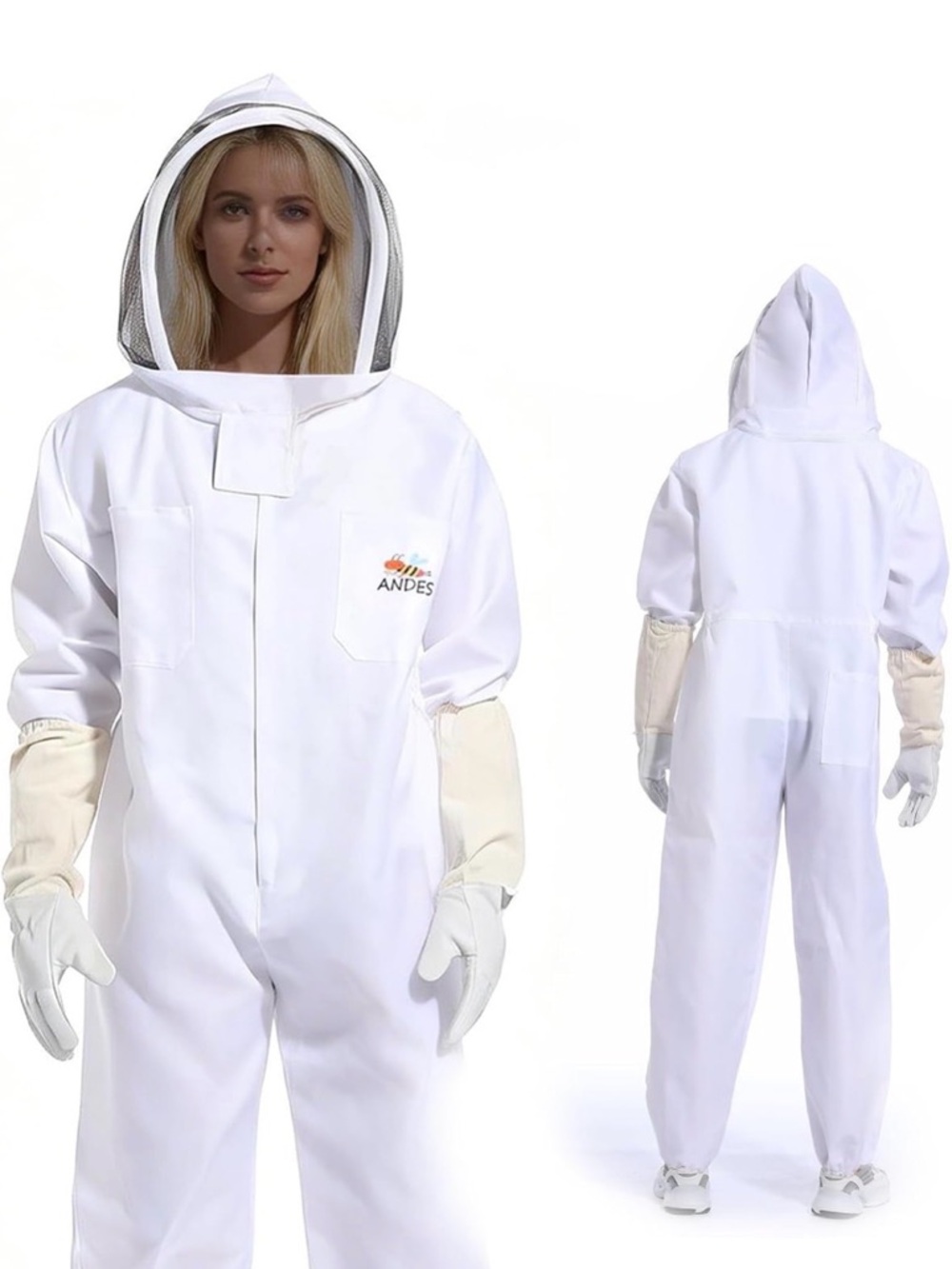 White Beekeeper Protective Jumpsuit with Hooded Veil